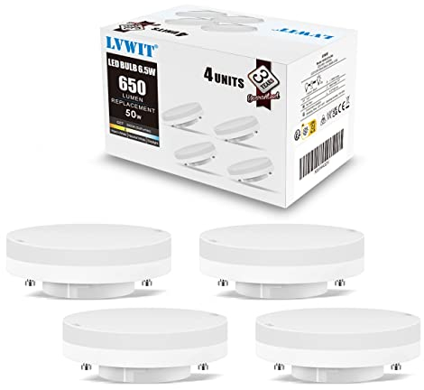 LVWIT GX53 LED Lampe Warmweiß 6.5W, GX53 Leuchtmittel Nicht Dimmbar Spot, 650LM, Ersatz 50W Glühbirne, 3000K, 110 Grad, CRI> 80, GX53 Einbaustrahler für Schrankleuchten, 4er Pack