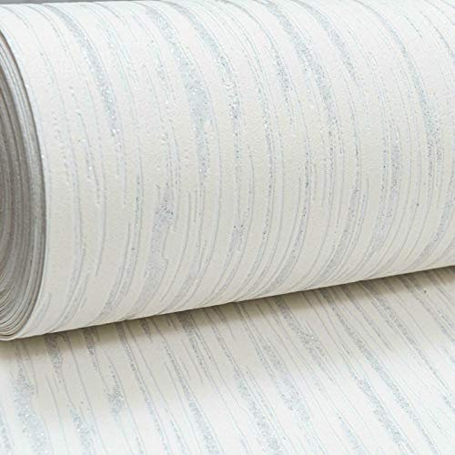UGEPA Plain White Silver Glitter Lines Stripes Textured Blown Vinyl Wallpaper Embossed