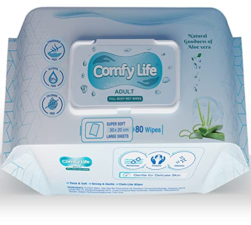 Comfy Life Premium Full Body Cleansing Wet Wipes For Adults - Large Luxury Fresh-feel Rinse-free Fragrance-free Bed Bath Incontinence Hygiene Intimate-care Soft Sheets (4 Pack (320 Wipes)