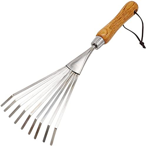 râteau Gazon Balai ratisser Petit râteau de Jardin Portable | pour Un Nettoyage Rapide de la pelouse, Une Cour, Un râteau de Feuilles | Rake d'arbustes en Poly avec poignée en Bois, 34cm