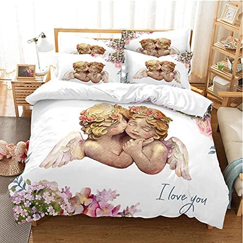 ZLLPRETTY Bettwäsche 135x200 3Teilig Cartoon Engel Der Liebe Gedruckt Kinder Junge Bettbezug Set Hypoallergen Mikrofaser Bettbezug mit Reißverschluss und 2 Kissenbezug