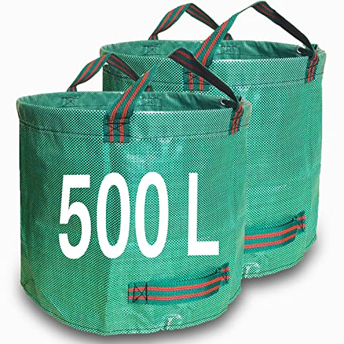Singwow Lot de 2 sacs de jardin résistants - 500 L - Réutilisables avec poignées - Idéal pour ramasser les déchets, les feuilles et l'herbe