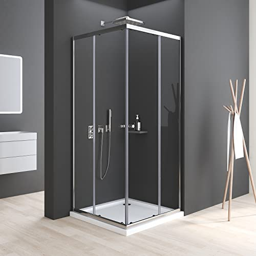 Boromal Duschkabine Schiebetür, Duschkabine 75x90cm Eckeinstieg mit Schiebetüren 6mm ESG Glas Duschabtrennung Dusche Duschwand Höhe 185cm ohne Duschtasse