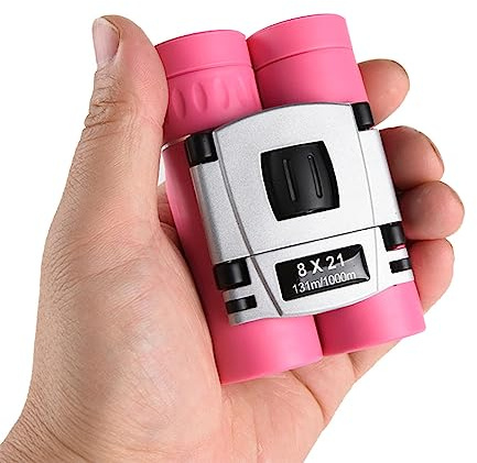 8x21 Compact Binoculars for Adults Teens, Mini Small Full Optical Binoculars for Bird Watching Opera Hiking Hunting Travel Concert (Pink)