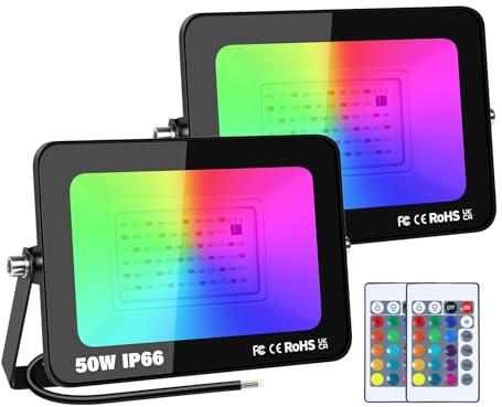 Willpower 2 st 50 W RGB LED-strålkastare utomhus färgskiftande scenlampor inomhus strålkastare golvlampa fest belysning för trädgård innergård landskap jul, IP66, fjärrkontroll, 175-265V