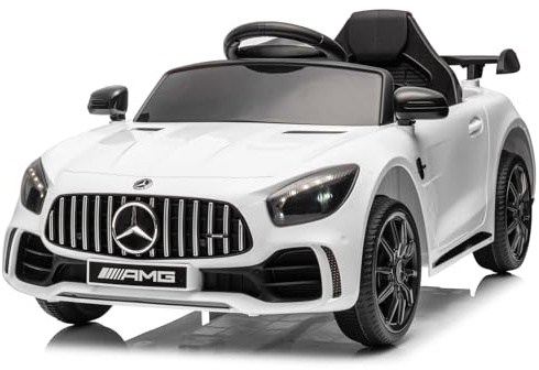 LALAHO Voiture électrique Voitures électriques pour Enfants Blanc | Voitures électriques pour Enfants AMG GTR avec Télécommande 2.4G, Véhicule électrique Enfant 2 Portes avec MP3