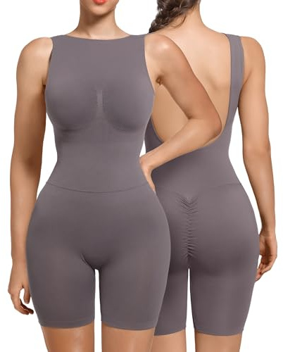 SHAPERX Kroppsformare för kvinnor bantning formkläder bodysuit och lyfter rumpa kroppsformare komplett kroppsformare, Mörkgrå, S-M
