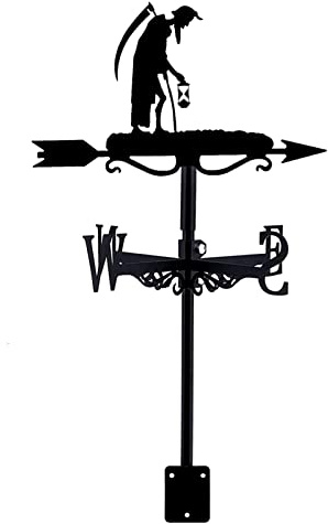 ANCNA-U Metal Weathervane Retro Grim Reaper Shape Wind Direction Indicator with Roof Mount Creative Home Decor Ornament Weathercock for Garden Farm Yard