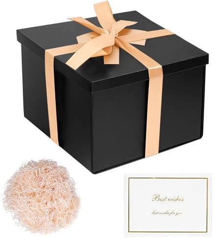 Geschenkboxen, 23 x 23 x 18 cm Geschenkbox mit Deckel und Band, Grußkarten, Große Party Geschenkboxen, speziell für Valentinstag, Geburtstage, Feiertage, Jubiläen (Schwarz)