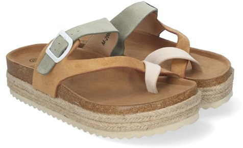 84714 Sandalia de Plataforma de Material Bio, Forradas de Yute para Mujer, Comodas, Estilo Esclava, con Talon Abierto, Cierre de Hebilla, Ideales para Primavera Verano Camel Talla 38