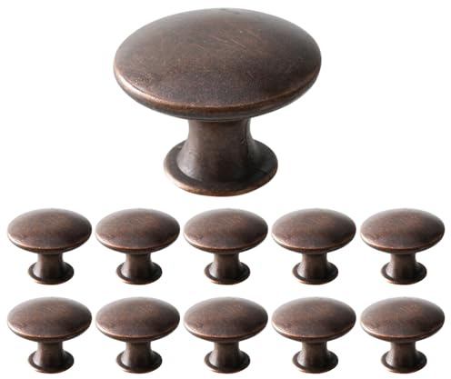 Mokife Kitchen Cabinet Knobs Vintage Copper, 12 Pack Round Metal Wardrobe Handles Furniture Hardware Pulls with Screws for Chest of Drawers Cupboard Dresser Door, 30x21mm