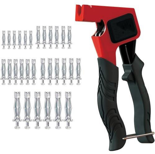 Montagezang für Hohlraumdübel Set, Hohlraumdübel Metal, Hohlraumbefestigung Montagezange, mit 30Pcs M4, M5, M6 Hohlraum Metalldübel mit Schrauben, Zum Befestigen von Wohndekorationen