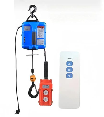 Argano elettrico Nuovo portatile paranco elettrico verricello elettrico telecomando senza fili 220V piccola gru decorazione della casa gru portatile verricello Paranco elettrico(Blue,11M-300KG)