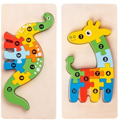 TPTGIAR 2 PCS Wooden Puzzles for 1 2 Year Old, 3D Toddler Toys for 2 Year Old Girls, Wooden Toddler Puzzles, Montessori Educational Jigsaws for Birthday Gifts for Boys Girls