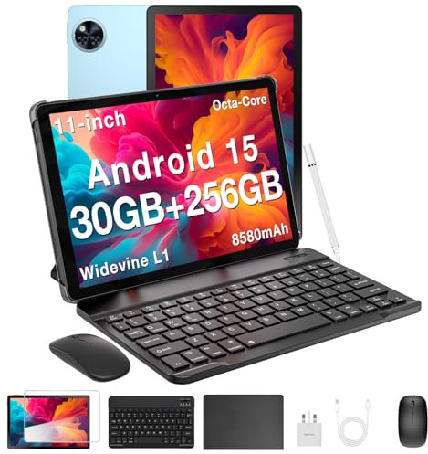 DOOGEE U11 Pro Newest Tablet 11'' Android 15, 30GB+256GB/2TB Octa-Core, 90Hz Display, 8580mAh, Android Tablets, Widevine L1/5G WiFi/Face Unlock/ 7.9mm/FM, Tablet with Pen, Keyboard, Mouse&Case-Blue