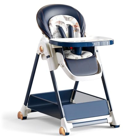 Trona para Bebé Silla de Comedor Convertible Multifuncional para Alimentación de Niños Pequeños, 6 Alturas Ajustables 3 Posiciones Reclinables Plegable con Bandejas Desmontables Ruedas (808 Blue)