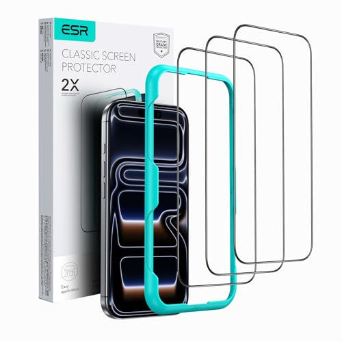 ESR Pack 3 Protectores Pantalla para iPhone 17 Pro Max, Película Cristal Templado, Grado Militar, No Astilla, Dureza 9H Resistente Arañazos, Alta Claridad y con Herramienta de Instalación Fácil