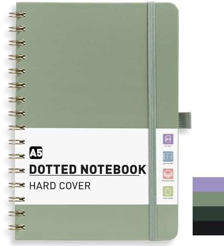 PYNEX A5 Dotted Notebook, Hardcover, Bullet Dot Grid Journal for Women,140 Pages, Writing Notebook for Work, Study - Sage Green