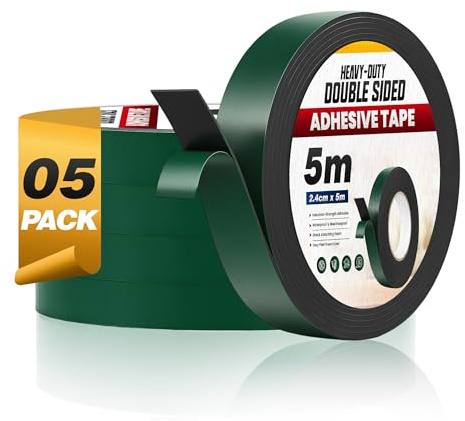 LEDSone 5 Rolls Black Foam Double Sided Tape 2.4cm x 5m High Tack IXPE Foam Heavy Duty Mounting Tape Waterproof Weatherproof Automotive Insulation Self Adhesive Outdoor Indoor Construction DIY