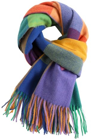 FULEI Tartan Plaid Scarf Winter Warm Pashmina Shawls Wraps for Women