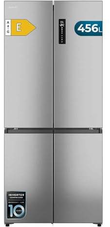 Cecotec Frigorífico 4 Puertas Semi-Integrable Total No Frost Bolero CoolMarket 4D 456 SBI Inox E, Extra Capacidad Max 456 L, Alto 189 cm y 83 cm Ancho, MetalFlexCooling, Compresor Inverter Silencioso