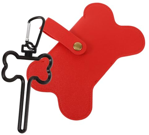 Hohopeti Distributeur Pratique Paquet et Canines Portable à Déjections de Accessoire en PU Crochet Suspendu Fixation Rouge Chien pour Promenade la Laisse