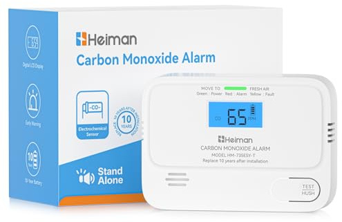 Heiman Rilevatore di Monossido di Carbonio, durata della batteria di 10 anni, Rilevatore CO per la casa con display LCD digitale, allarme CO certificato BSI, norma EN 50291