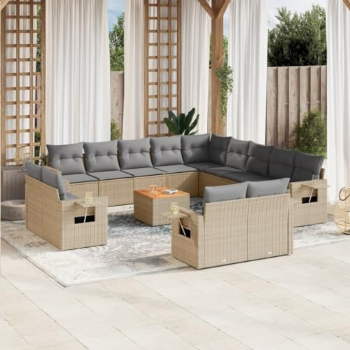 Frdhee Canapé de balcon et de terrasse, 14 pièces, ensemble de canapé de jardin, avec coussin, en polyrotin, groupe de bancs d'angle pour terrasse et balcon Beige