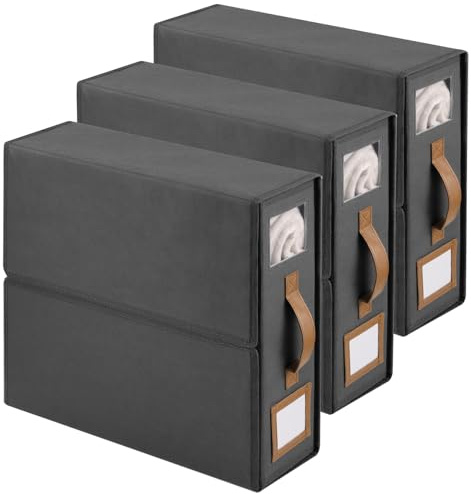 Zocipro 3-pack lakan organiseringsförvaring, 38 x 32 x 11,5 cm bäddförvaring, hopfällbart lakan organiseringslåda med handtag och fönster för lakan, påslakan, filtar och handdukar, grå