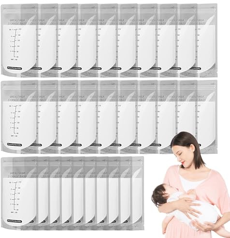 Jvjggag Sacchetti per Latte Materno,Sacca Portatile Con Doppia Cerniera Da 210ml | 30 Sacchetti per Conservazione Latte a Profilo | per Allattamento, Congelatore, Ufficio, Asilo, Viaggio