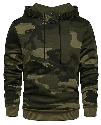 MANLUODANNI Men's Pullover Fleece Sweatshirt Camouflage Hoodies Army Green L