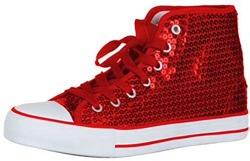 Brandsseller Damglitter sneakers, paljetter, halvhög, damsnörning, damboots, röd, 42 EU