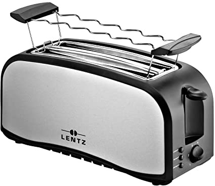 LENTZ 4-Scheiben Langschlitztoaster 1400 Watt Toaster mit Brötchenaufsatz Krümelschublade Cool-Touch-Gehäuse Stopp-, Auftau- und Aufwärmfunktion