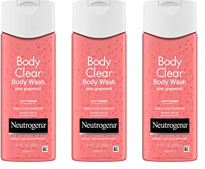 Neutrogena Body Clear Acne Body Wash Pink Grapefruit - Salicylic Acid Formula for Breakout Treatment, Exfoliating Cleanser for Clear Skin, 8.5 fl. oz. Bottle, 3-Pack