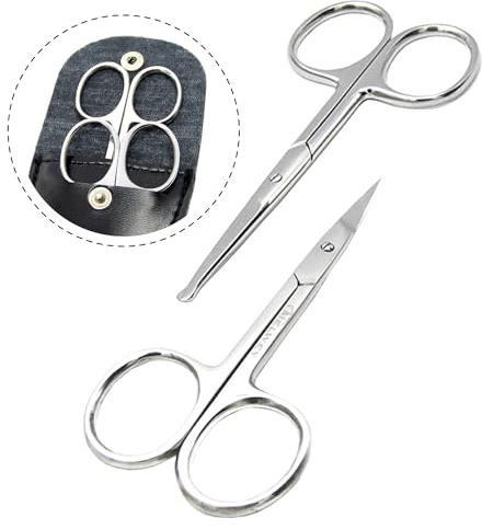 Melwey Pack of 2 Curved & Rounded Blunt Tip TSA Stainless Steel Small Scissors for Eyebrows & Eyelashes for Beard Trimming & Moustache, Baby Scissors for Nails, Nose & Facial Hair Scissor.