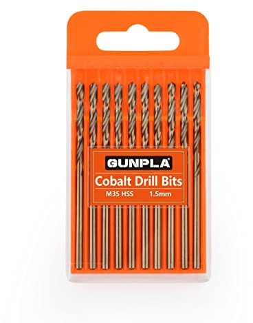 Gunpla Cobalt Drill Bits 1.5mm 10-Pieces, M35 HSS Metric Straight Shank Jobber Drill Bit Set with Plastic Case for Hardened Stainless Steel, Metal, Aluminium, Tile, Wood, Plastic and Cast Iron…