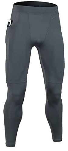 HomyComy Herr kompressionsbyxor träning sport leggings långa löparbyxor andningsbara funktionella underbyxor tights, GRÅ, XL