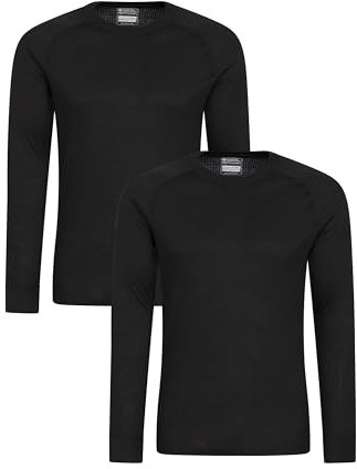 Mountain Warehouse Talus Mens Long Sleeved Baselayer Multipack - Isotherm, Lightweight, Warm - Best for Winter, Skiing, Snowboarding Black (2 Pack) 3XL