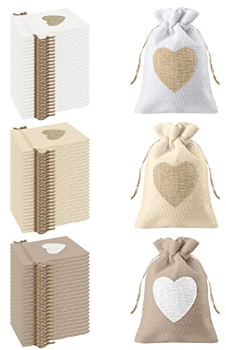 VEGCOO 24Pcs Motif de Coeur Sachets en Toile de Jute Pochettes 10 * 14CM, pour Dragees Mariage pour Bonbons Adeaux Cadeau Baptême Anniversaire Noël Petit（Combinaison）Multicolore