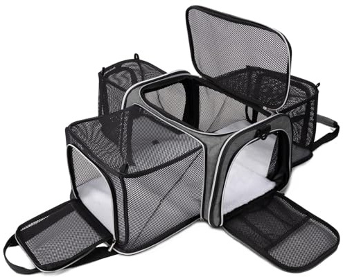 BAGLHER Cat Carrier Bag,Airline Approved Pet Carrier Soft Side Pet Travel 5 Sides Open Doors 3 Sides Expandable Foldable Dog Carrier with Fleece Pad