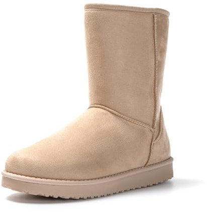 JOMIX Stivali Donna Invernali Bassi con Pelo Stivaletti Pelosi Classici Caldi Comodi e Leggeri Imbottita Pelliccia Sintetica ND6849 (Beige, 38)