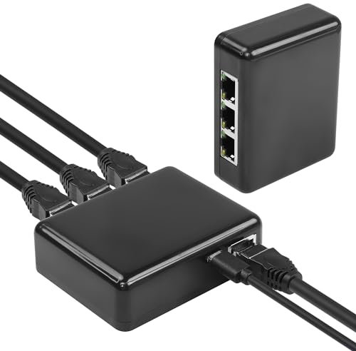 CERRXIAN Divisor Ethernet de 1 a 3 salidas, divisor RJ45 de alta velocidad de 1000 Mbps con cable de alimentación USB, divisor Ethernet 1 a 3, [3 dispositivos de red simultánea] divisor LAN para cable