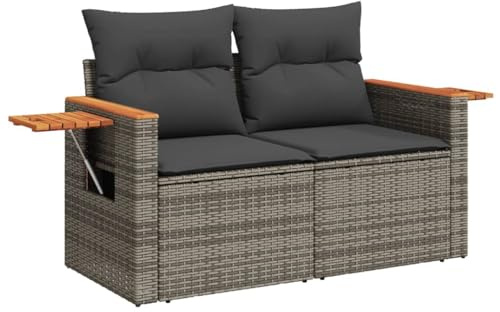 vidaXL Gartensofa mit Kissen 2-Sitzer, Sofa mit Staufach unter Sitzfläche, Terrassensofa mit abnehmbarem waschbarem Bezug, Gartenmöbel Terrassenmöbel, Grau Poly Rattan