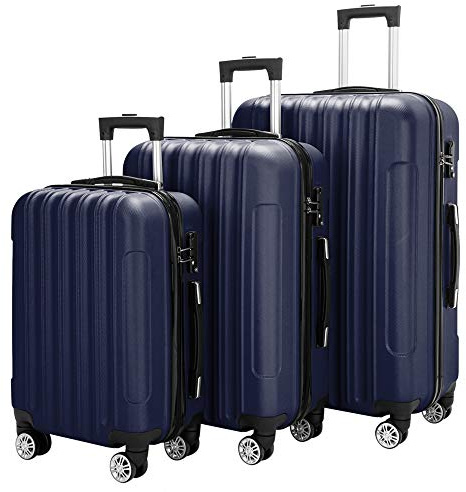 LEADZM Set de 3 Valises de Voyage (Style 2, Marine) | Lot de 3 Valises avec roulettes 360°, Coque Rigide ABS