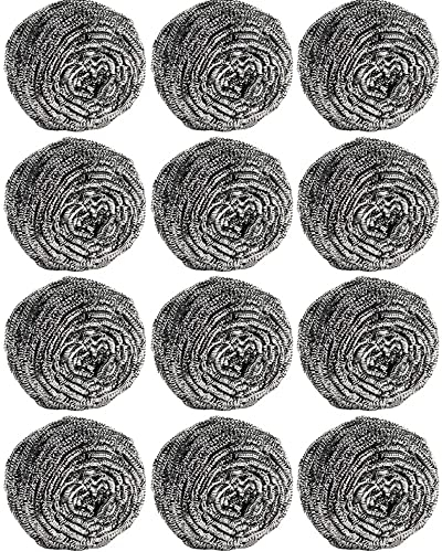12 Pcs Stainless Steel Sponges Scrubbing Scouring Pad, Stainless Steel Scrubber Kitchen Scrubbers for Dishes Household Surfaces Scouring Pads for Kitchen Removing Rust Dirty Cookware Cleaner