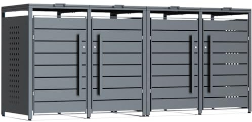 CHOSHOME Quadruple Wheelie Bin Storage, 240L Outdoor Garden Bin Hideaway in Weather-Resistant Powder-Coated Steel Anthracite Grey, Features Assisted Lifting Lid & Lock, 80D x 264W x 116H cm