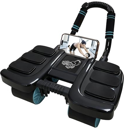 Laaorr Abdominal Wheel Roller with Knee Mat Ab Roller Exercise Wheel Automatic Rebound Elbow Support 4 Wheels Core Strength Trainer for Home Gym Fitness Abs Workout Equipment Built-In Phone Holder