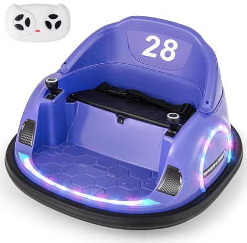 COSTWAY 12V Barnscootar med Fjärrkontroll, Elektriskt Bumperbil med 360° Rotation, Musik & Ljus, Barns Elektriska Bil för Småbarn från 18 Månader (Lila)