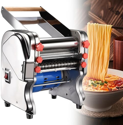 Sunseota Máquina eléctrica para Hacer Pasta de 550 W, máquina amasadora Comercial, máquina de Acero Inoxidable para Hacer Pasta Fresca doméstica, para Fideos, Espaguetis y lasaña. 240