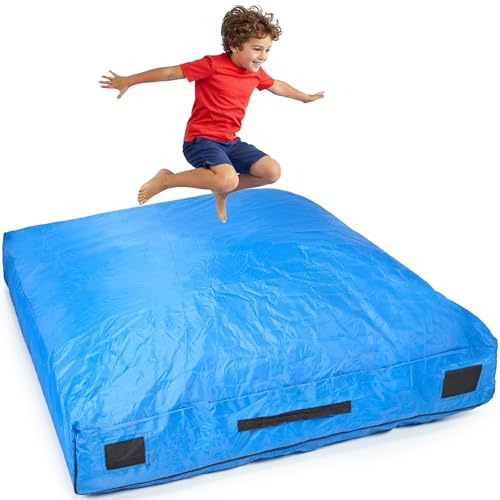 Crash Pad v2 | Crashpad för barn | Stor 152 x 152 cm eller 122 x 91 cm | Crash Pad | Stor sensorisk barnmatta för autism | Mjuk matta för att hoppa och umgås | Gymnastikmatta för skola (blå, stor)